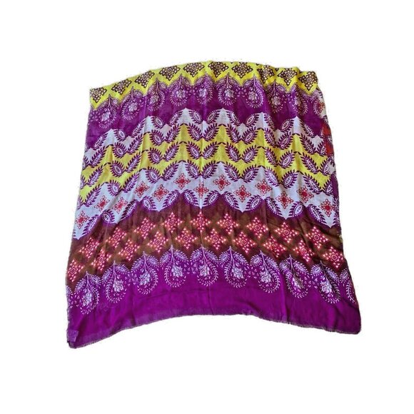 NWT DIANE VON FURSTENBERG Scarf Shawl 40X80 Pink Purple Fringe 'Indian Border' - Picture 5 of 9